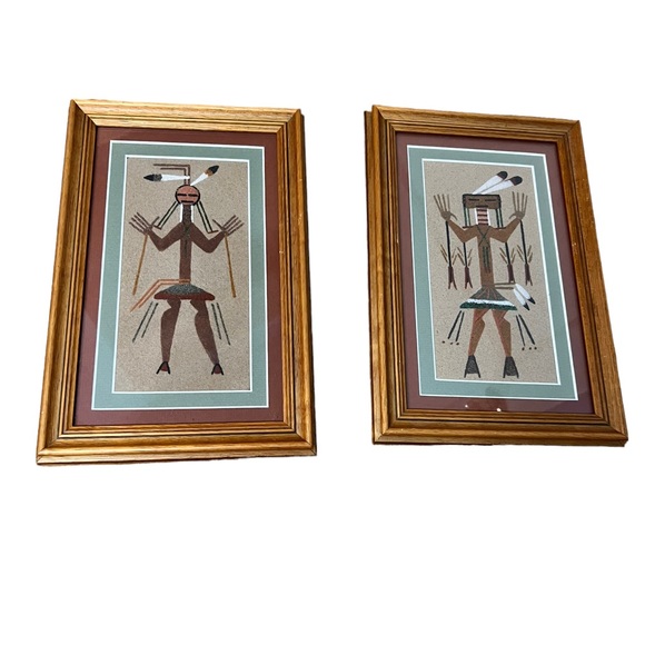Sand Art Native American Indian Navajo Painting Framed Pair / Lot - Picture 2 of 11